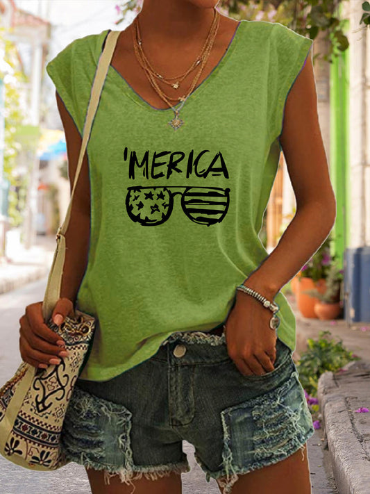 Summer Casual Top Women's Glasses Flag Letters