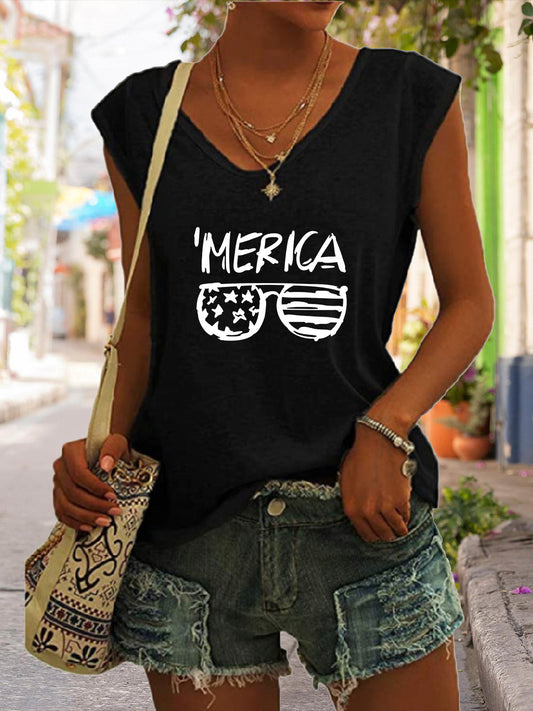 Summer Casual Top Women's Glasses Flag Letters