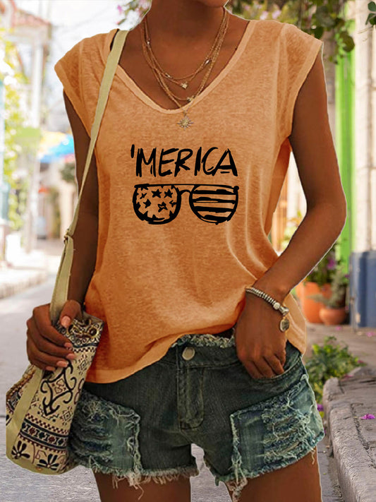 Summer Casual Top Women's Glasses Flag Letters