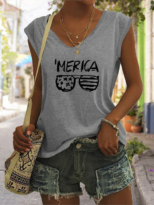 Summer Casual Top Women's Glasses Flag Letters