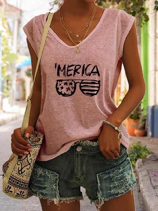 Summer Casual Top Women's Glasses Flag Letters