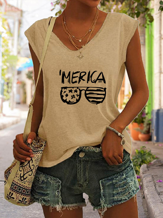 Summer Casual Top Women's Glasses Flag Letters