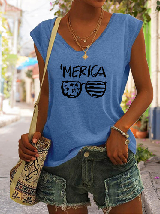 Summer Casual Top Women's Glasses Flag Letters